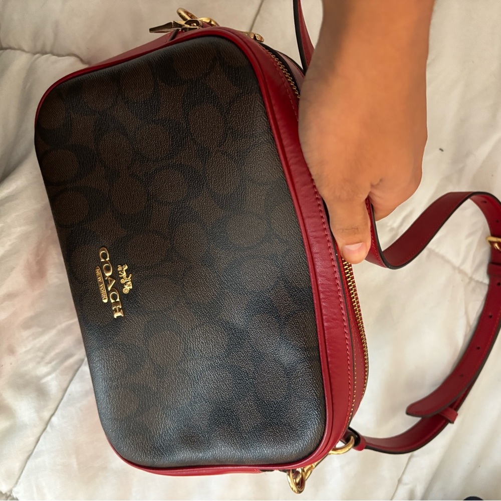 Coach Signature Red and Brown Crossbody Bag